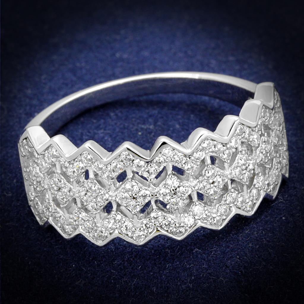TS517 - Rhodium 925 Sterling Silver Ring with AAA Grade CZ in Clear