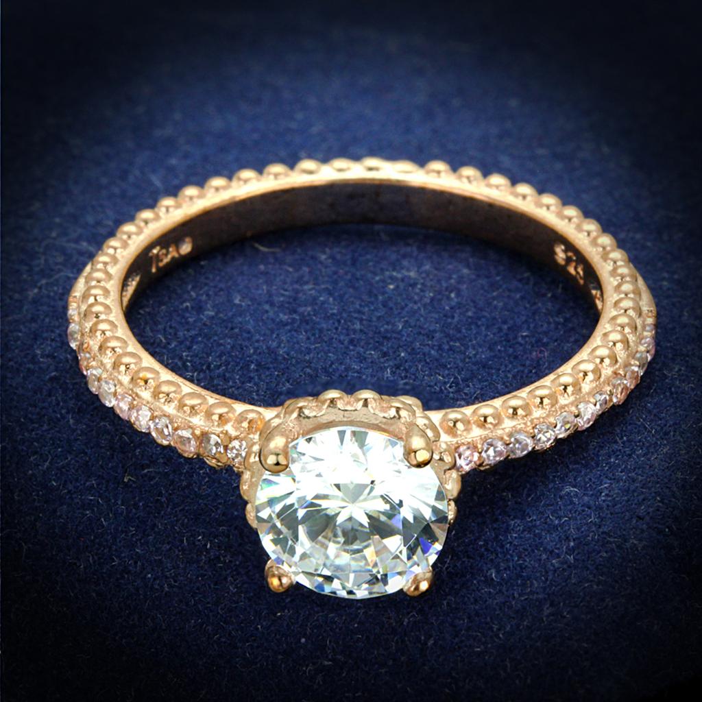 TS518 - Rose Gold 925 Sterling Silver Ring with AAA Grade CZ in Clear