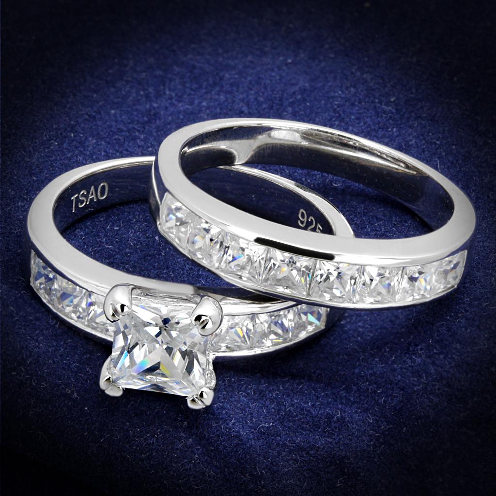 TS520 - Rhodium 925 Sterling Silver Ring with AAA Grade CZ in Clear