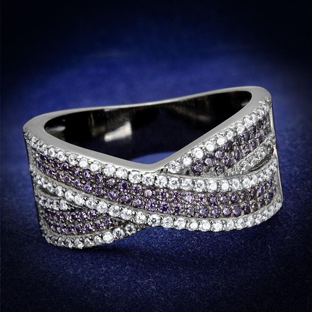 TS522 - Ruthenium 925 Sterling Silver Ring with AAA Grade CZ in Amethyst