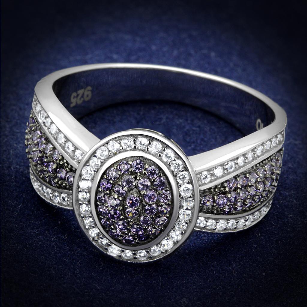 TS523 - Rhodium + Ruthenium 925 Sterling Silver Ring with AAA Grade CZ in Amethyst