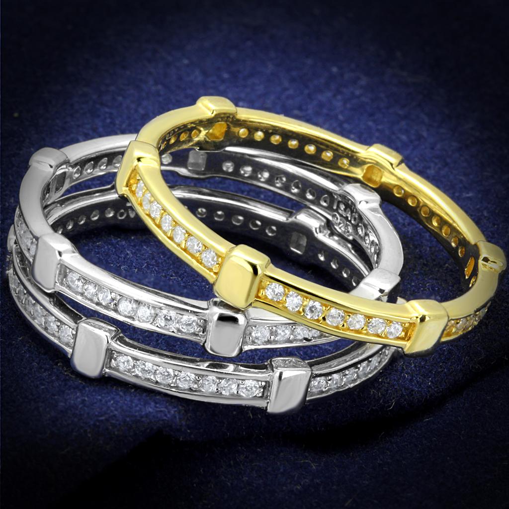 TS527 - Gold+Rhodium 925 Sterling Silver Ring with AAA Grade CZ in Clear