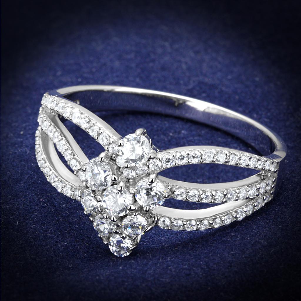 TS528 - Rhodium 925 Sterling Silver Ring with AAA Grade CZ in Clear