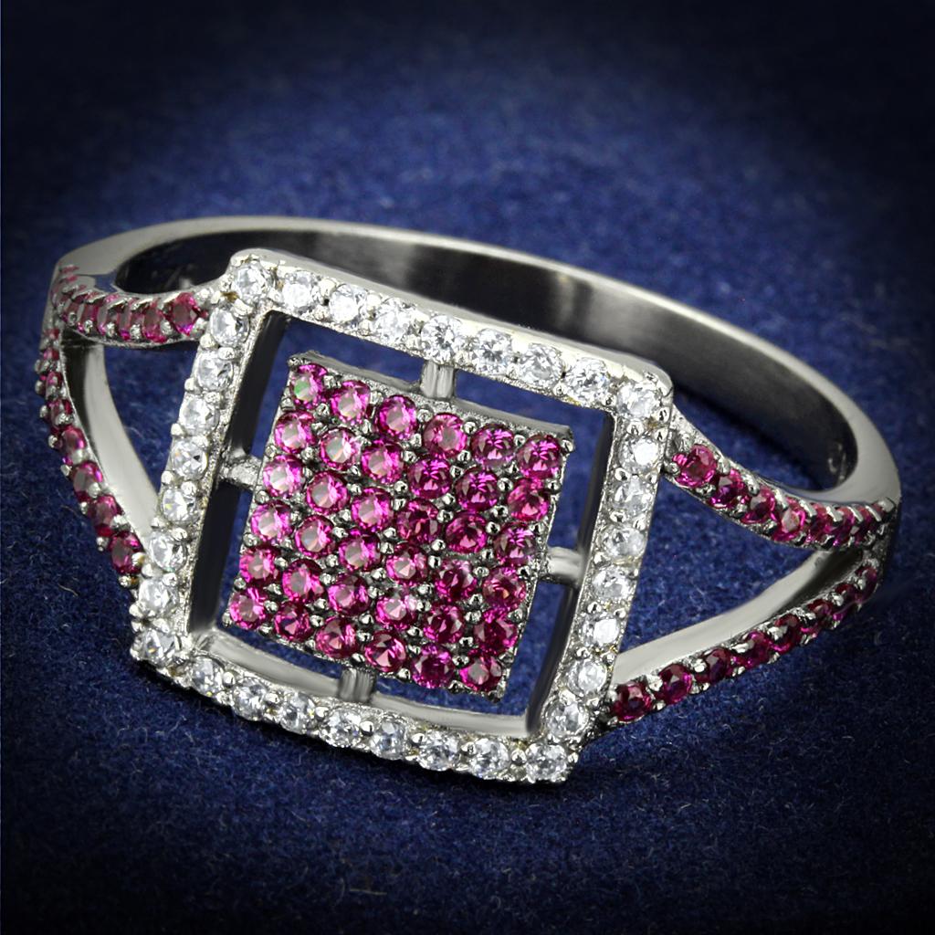 TS533 - Rhodium + Ruthenium 925 Sterling Silver Ring with AAA Grade CZ in Ruby