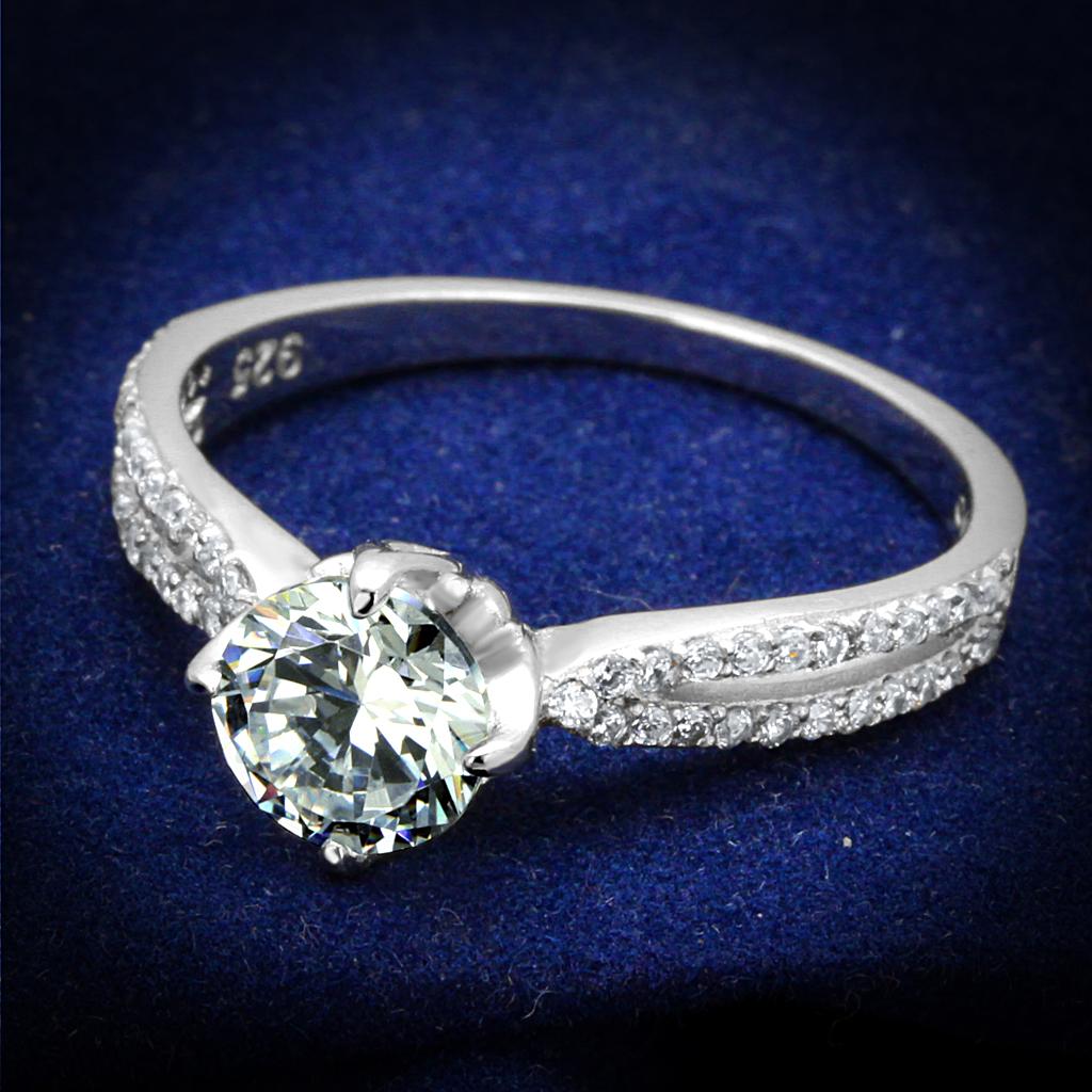 TS537 - Rhodium 925 Sterling Silver Ring with AAA Grade CZ in Clear