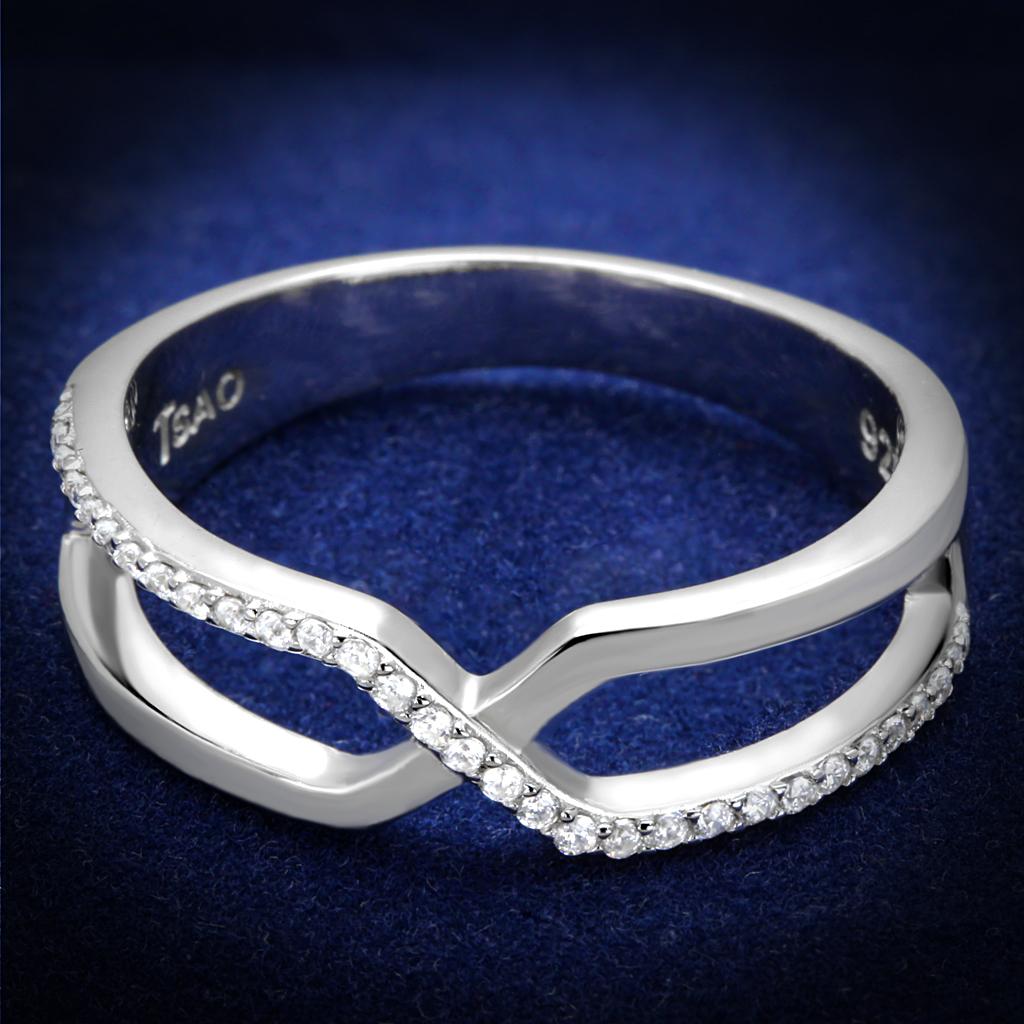 TS540 - Rhodium 925 Sterling Silver Ring with AAA Grade CZ in Clear