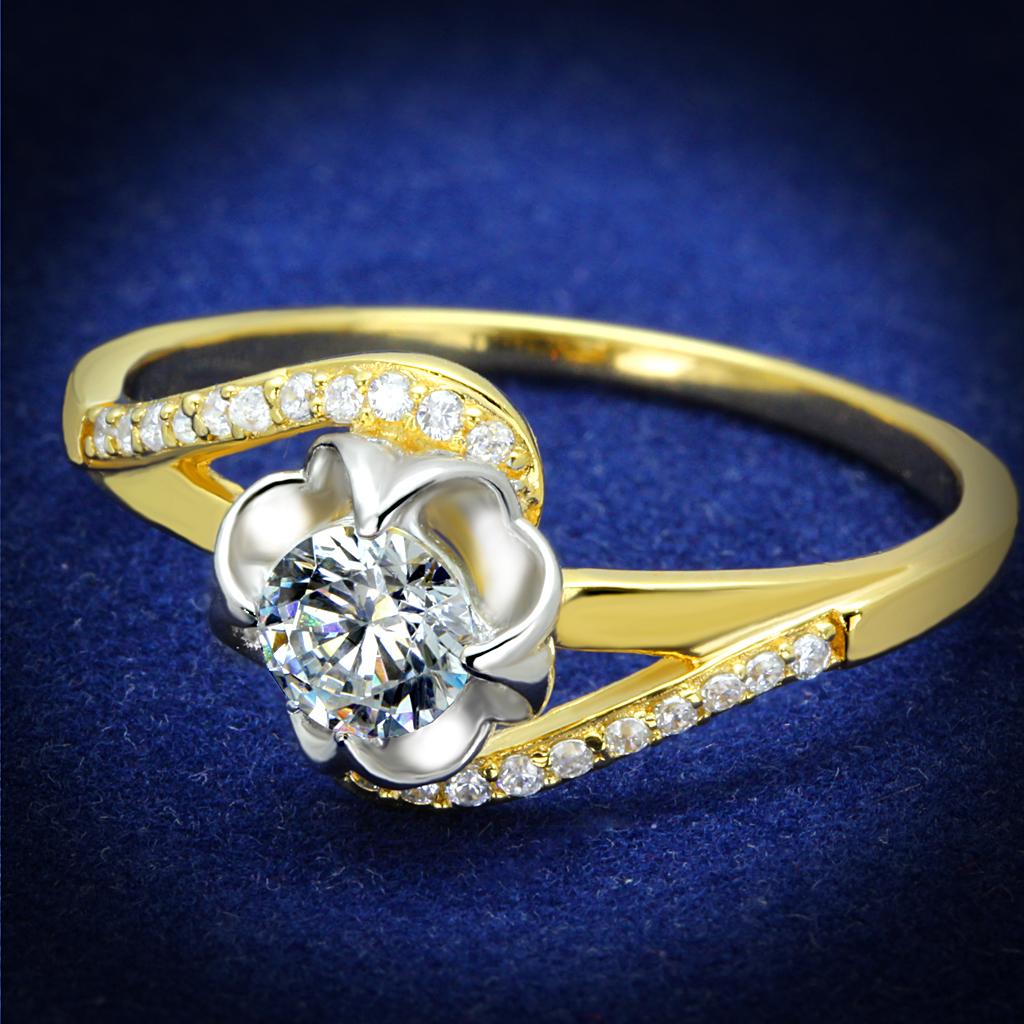 TS542 - Gold+Rhodium 925 Sterling Silver Ring with AAA Grade CZ in Clear
