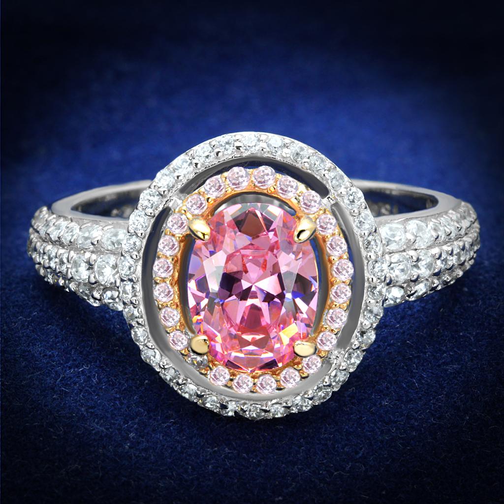 TS543 - Rose Gold + Rhodium 925 Sterling Silver Ring with AAA Grade CZ in Rose