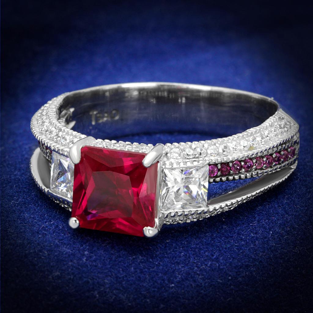 TS545 - Rhodium + Ruthenium 925 Sterling Silver Ring with AAA Grade CZ in Ruby