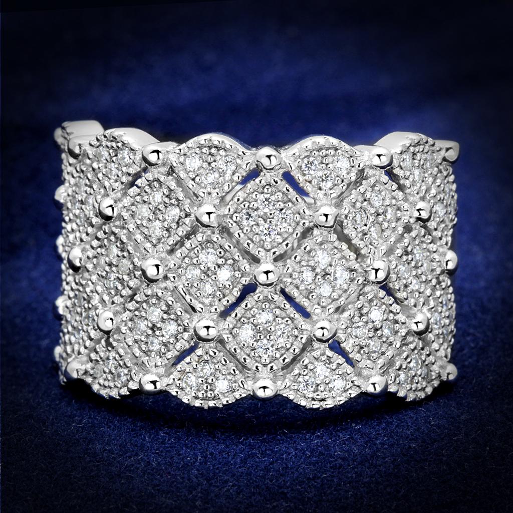 TS546 - Rhodium 925 Sterling Silver Ring with AAA Grade CZ in Clear