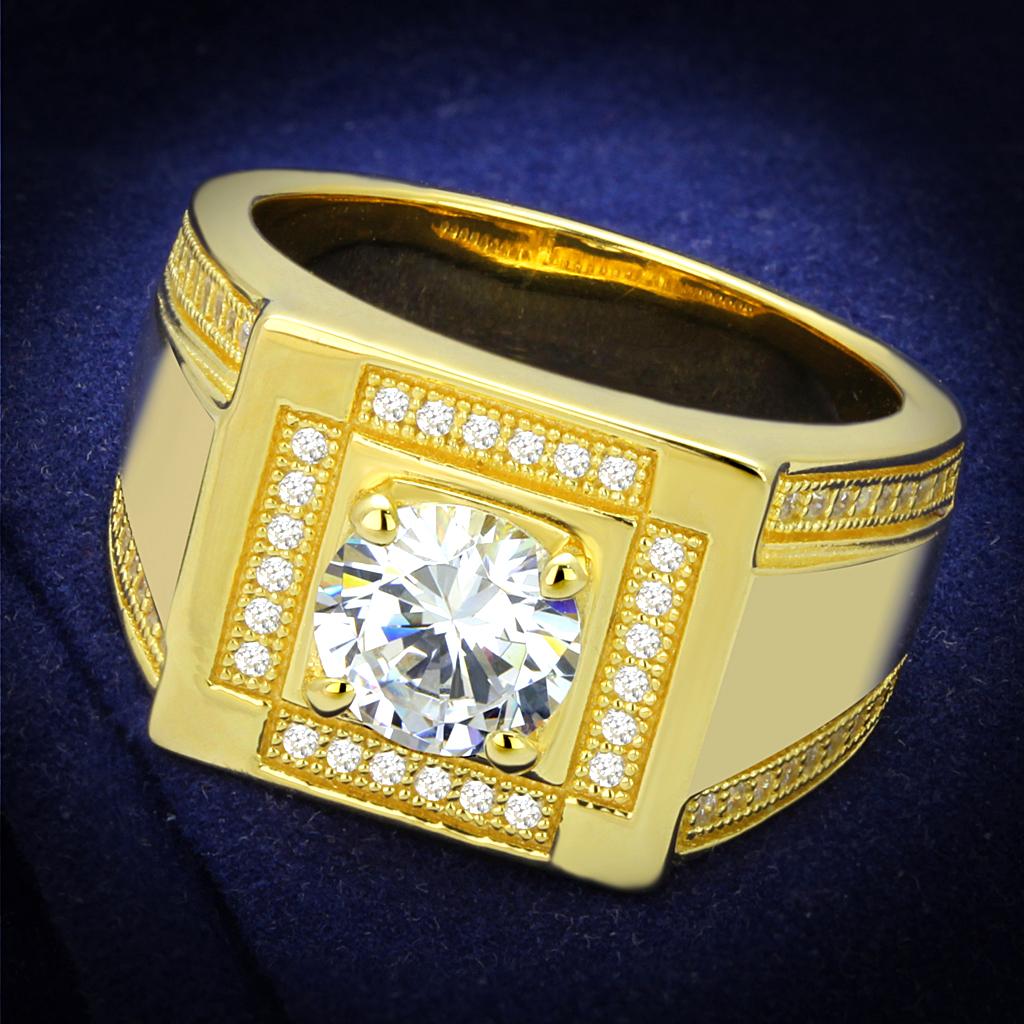 TS552 - Gold 925 Sterling Silver Ring with AAA Grade CZ in Clear