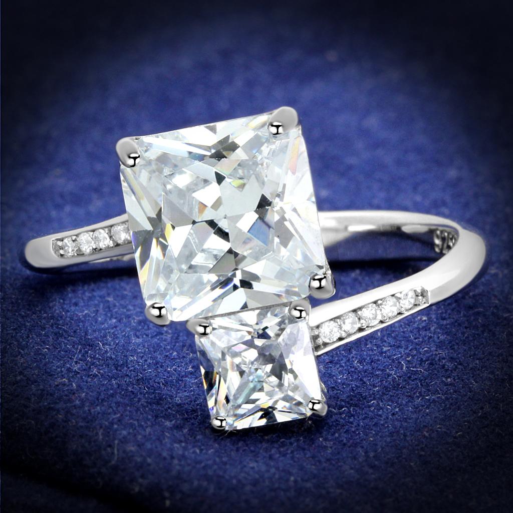 TS557 - Rhodium 925 Sterling Silver Ring with AAA Grade CZ in Clear