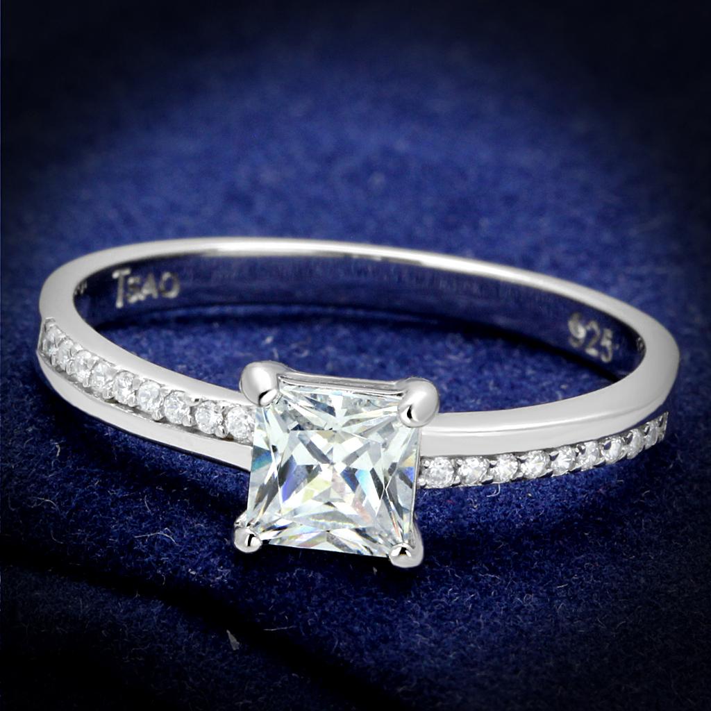 TS558 - Rhodium 925 Sterling Silver Ring with AAA Grade CZ in Clear