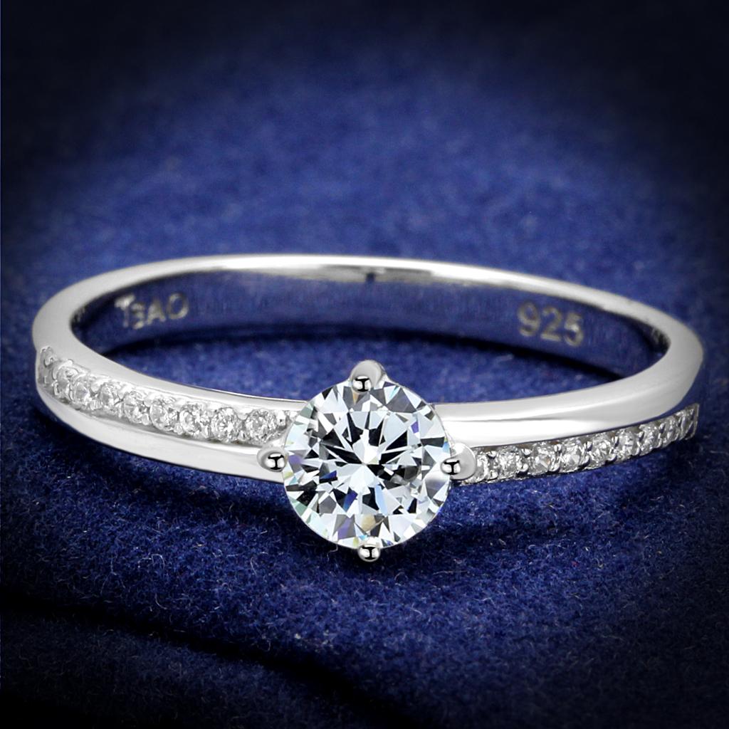 TS560 - Rhodium 925 Sterling Silver Ring with AAA Grade CZ in Clear