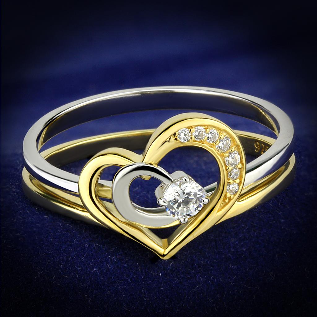TS565 - Gold+Rhodium 925 Sterling Silver Ring with AAA Grade CZ in Clear