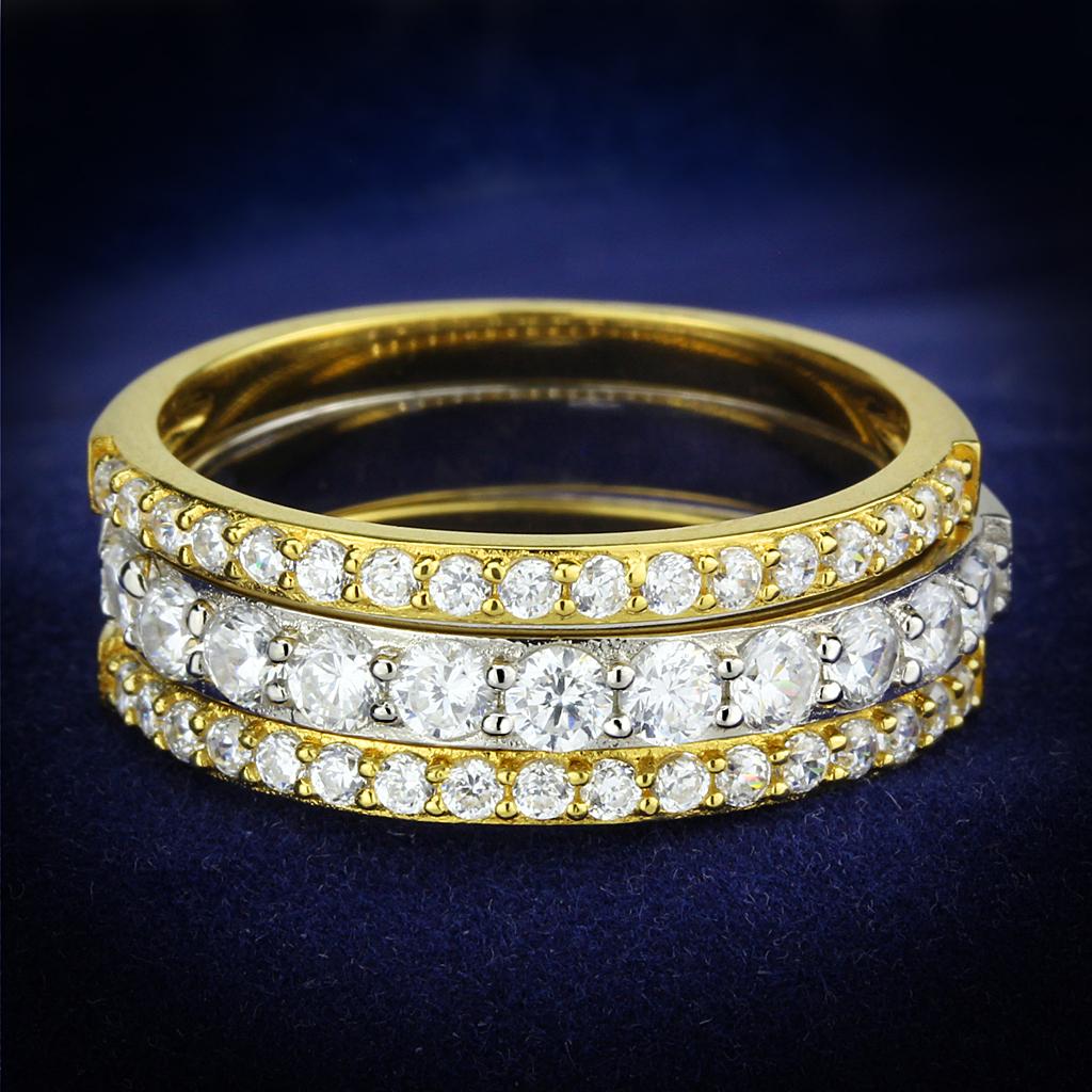 TS568 - Gold+Rhodium 925 Sterling Silver Ring with AAA Grade CZ in Clear
