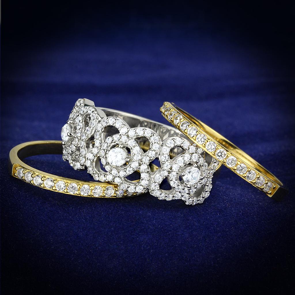 TS569 - Gold+Rhodium 925 Sterling Silver Ring with AAA Grade CZ in Clear