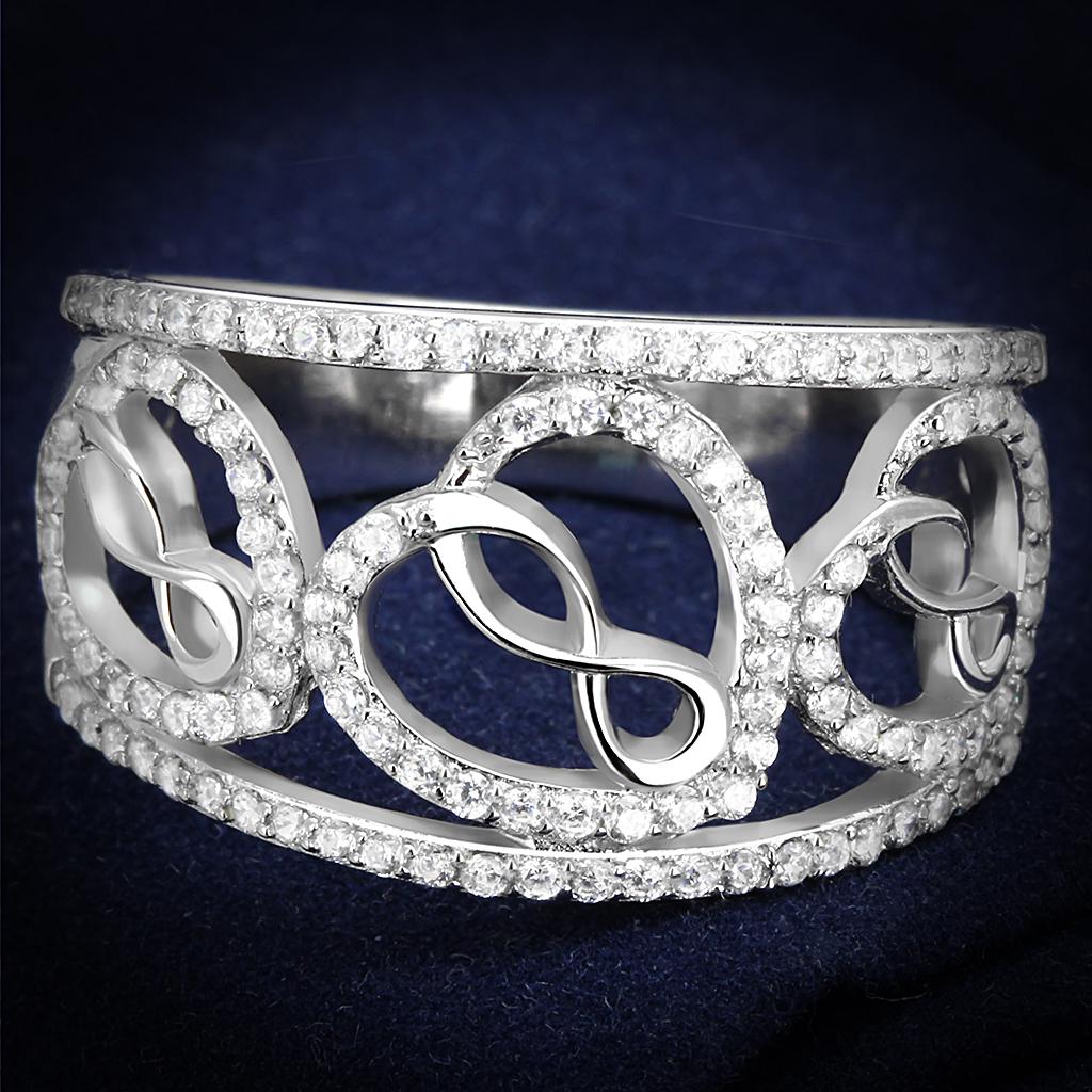 TS573 - Rhodium 925 Sterling Silver Ring with AAA Grade CZ in Clear