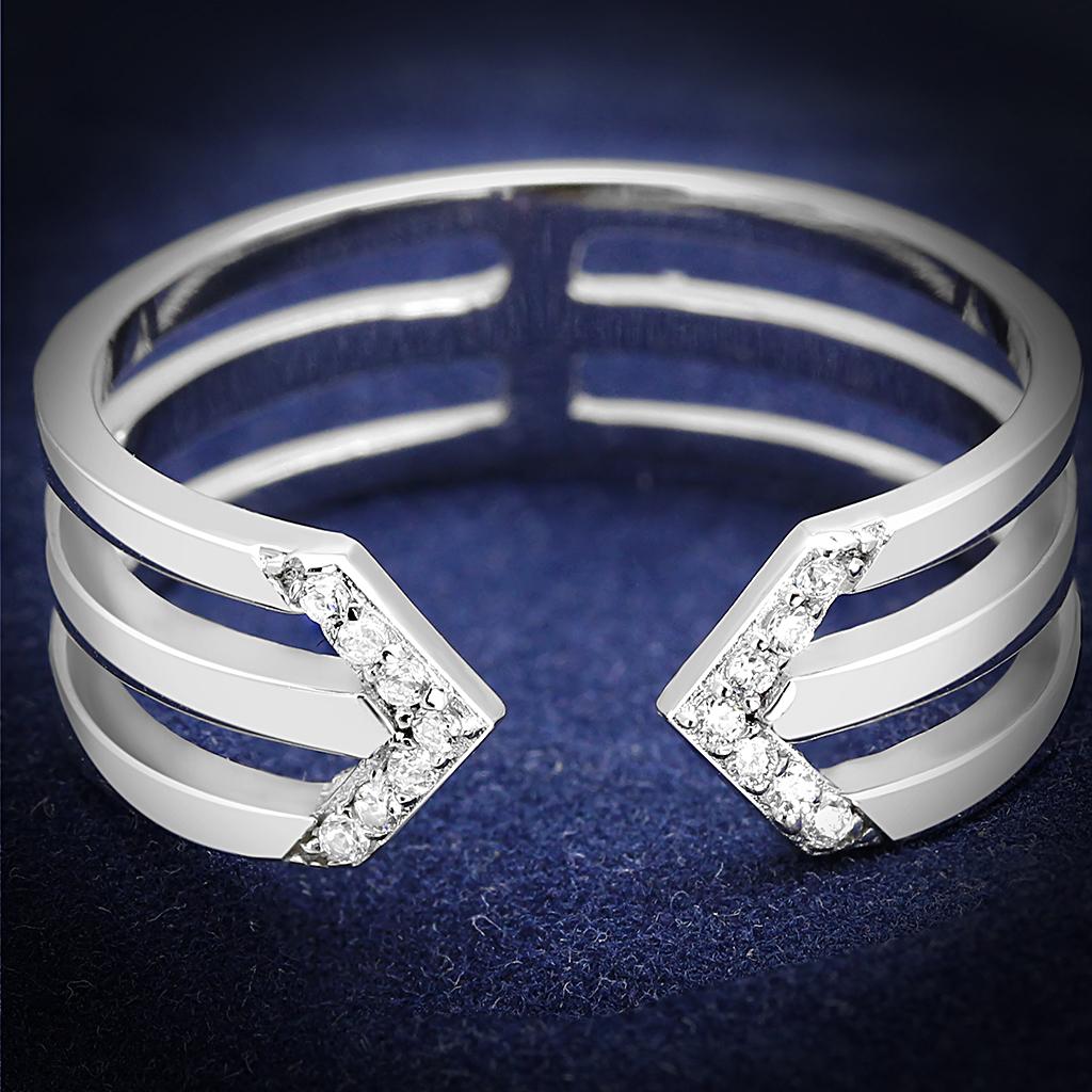 TS574 - Rhodium 925 Sterling Silver Ring with AAA Grade CZ in Clear