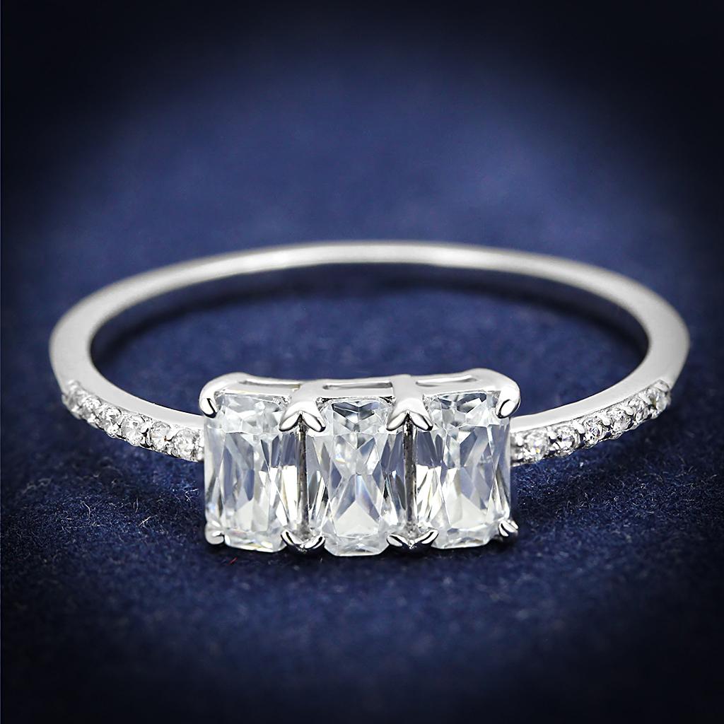 TS579 - Rhodium 925 Sterling Silver Ring with AAA Grade CZ in Clear