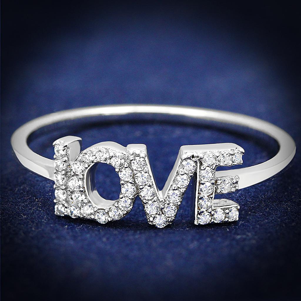 TS580 - Rhodium 925 Sterling Silver Ring with AAA Grade CZ in Clear