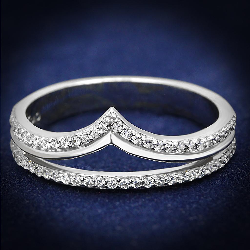 TS582 - Rhodium 925 Sterling Silver Ring with AAA Grade CZ in Clear