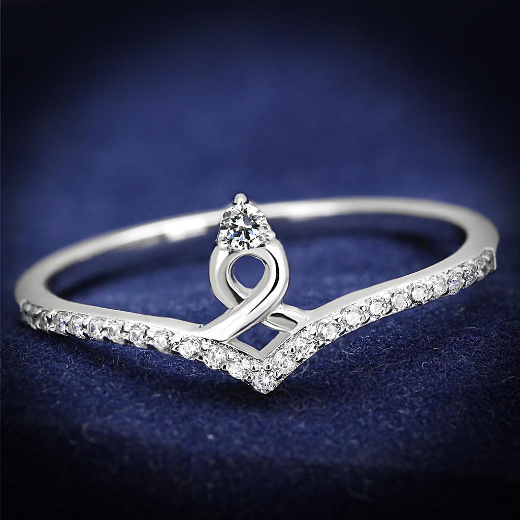 TS583 - Rhodium 925 Sterling Silver Ring with AAA Grade CZ in Clear