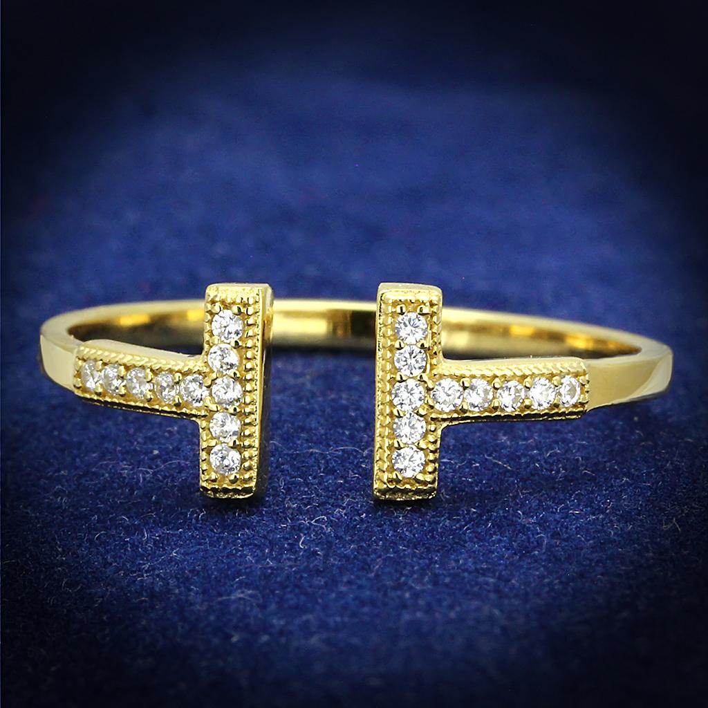 TS598 - Gold 925 Sterling Silver Ring with AAA Grade CZ in Clear