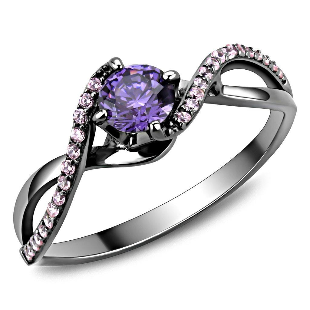 TS610 - Ruthenium 925 Sterling Silver Ring with AAA Grade CZ in Amethyst