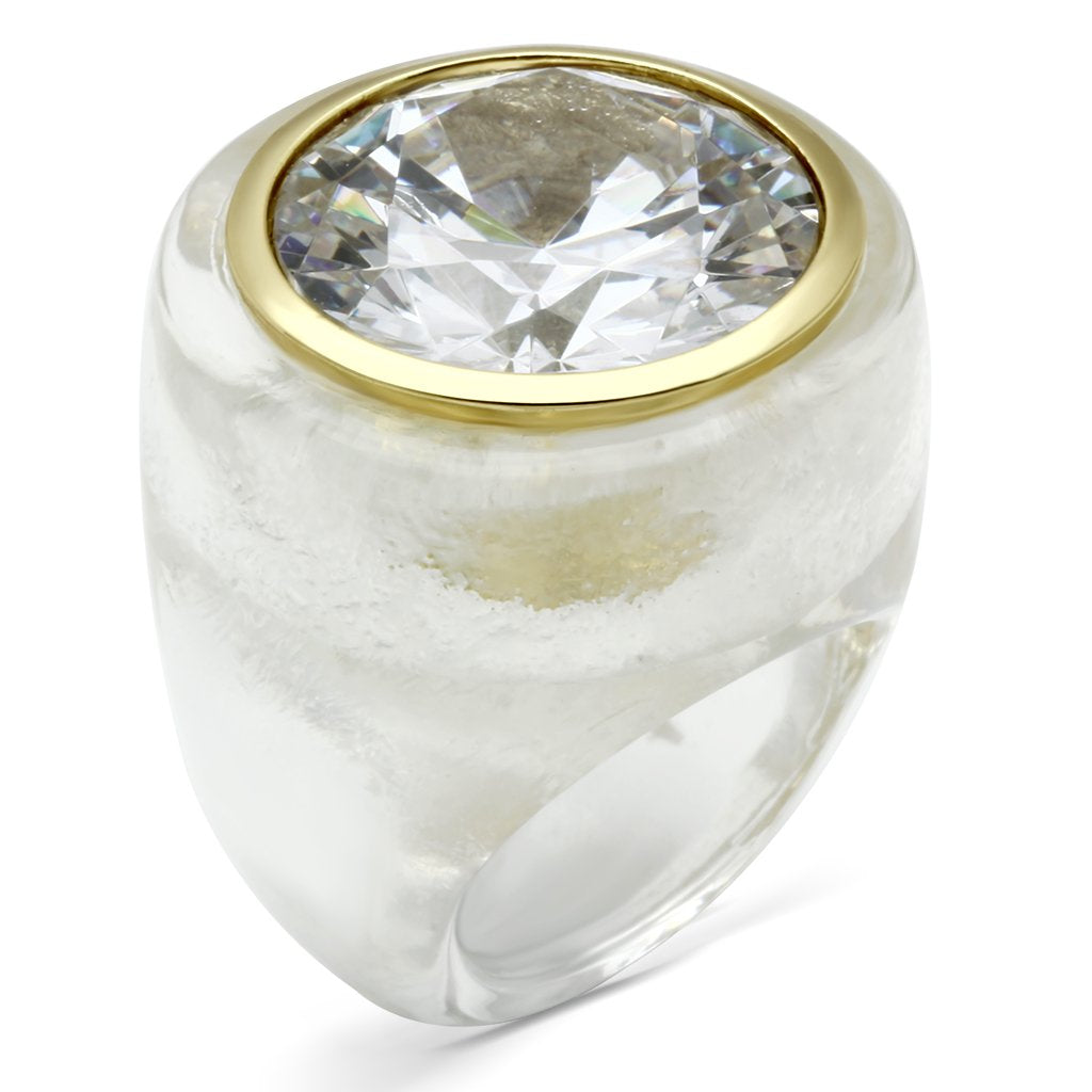 VL018 - Gold Brass Ring with AAA Grade CZ in Clear