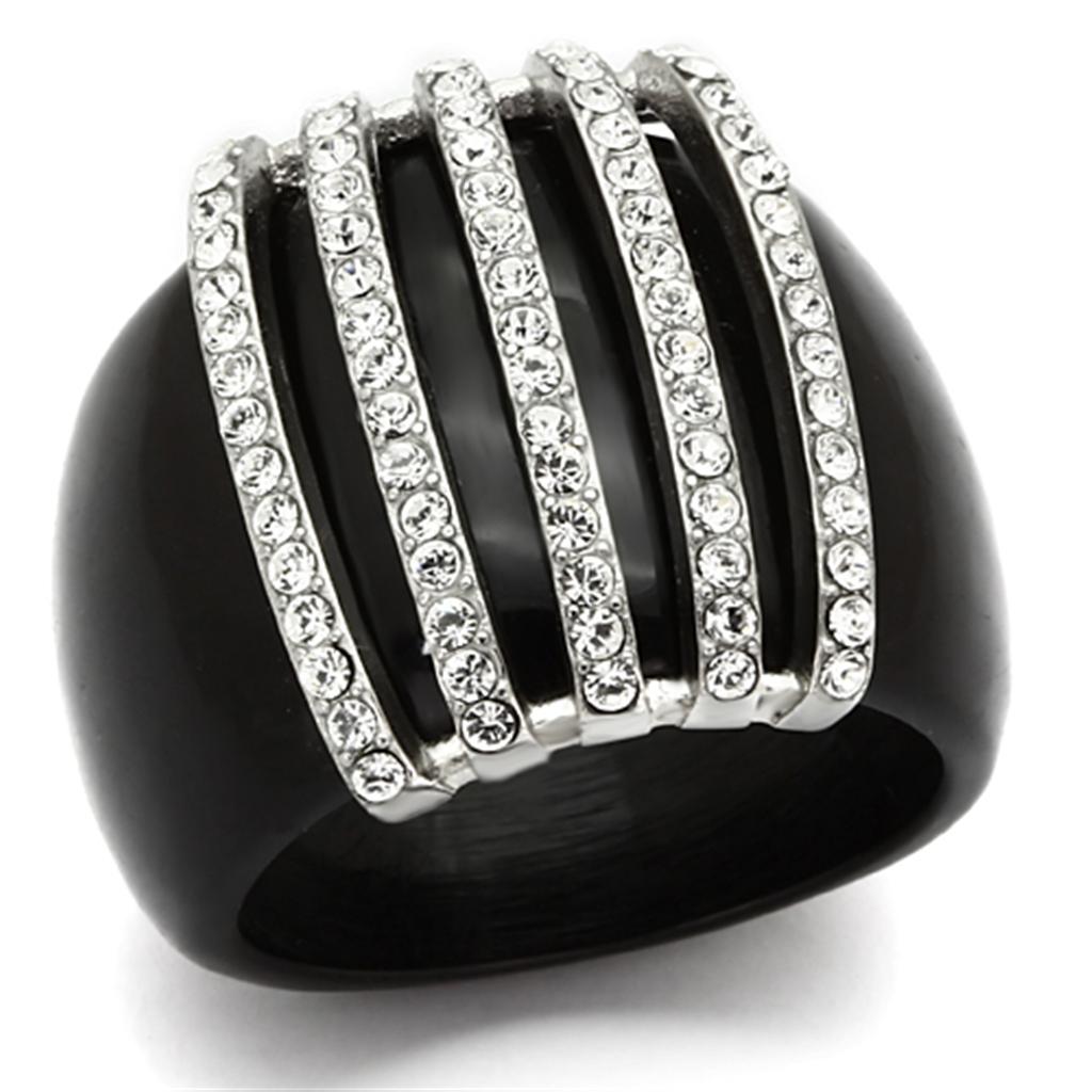 VL099 - High polished (no plating) Stainless Steel Ring with Top Grade Crystal in Clear