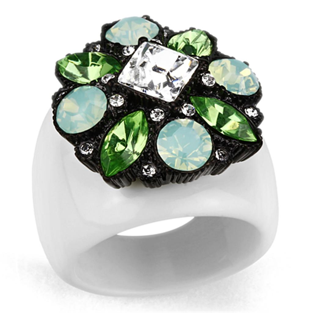 VL105 - IP Black(Ion Plating) Brass Ring with Top Grade Crystal in Clear