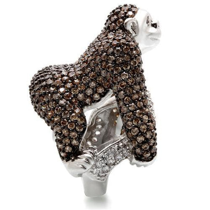 0W001 - Rhodium + Ruthenium Brass Ring with AAA Grade CZ  in Champagne