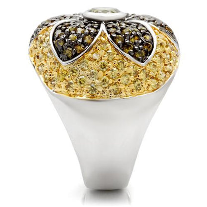 0W154 - Rhodium+Gold+ Ruthenium Brass Ring with AAA Grade CZ  in Multi Color