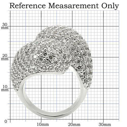 0W216 - Rhodium Brass Ring with AAA Grade CZ  in Clear