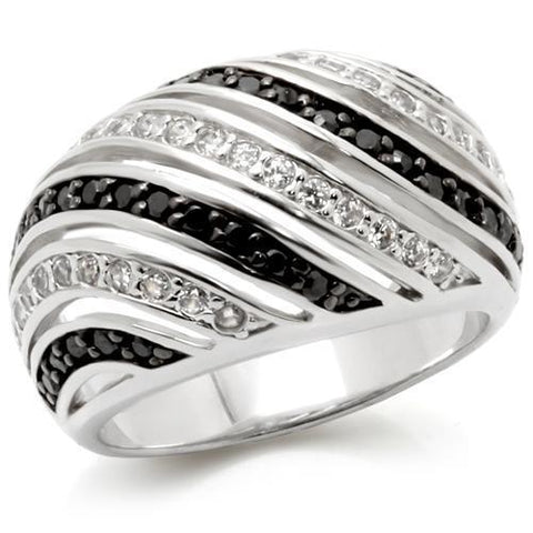 0W224 - Rhodium + Ruthenium Brass Ring with AAA Grade CZ  in Jet