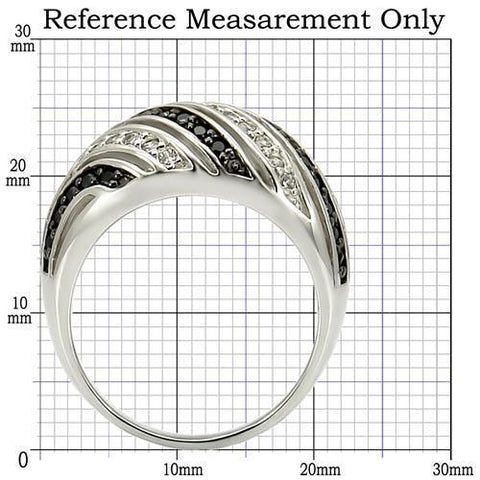 0W224 - Rhodium + Ruthenium Brass Ring with AAA Grade CZ  in Jet