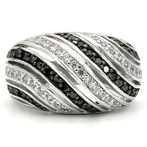 0W224 - Rhodium + Ruthenium Brass Ring with AAA Grade CZ  in Jet