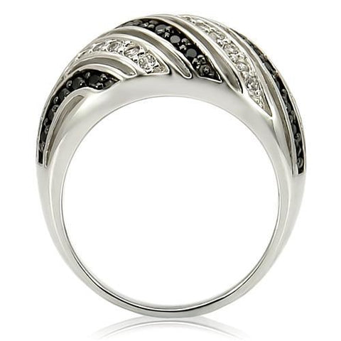 0W224 - Rhodium + Ruthenium Brass Ring with AAA Grade CZ  in Jet