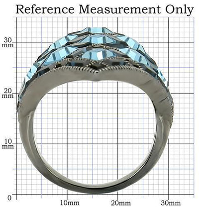 0W235 - Ruthenium Brass Ring with Top Grade Crystal in Sea Blue