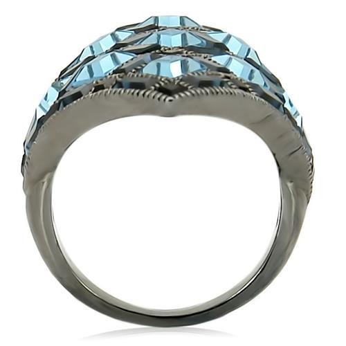 0W235 - Ruthenium Brass Ring with Top Grade Crystal in Sea Blue
