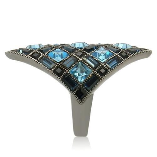 0W235 - Ruthenium Brass Ring with Top Grade Crystal in Sea Blue