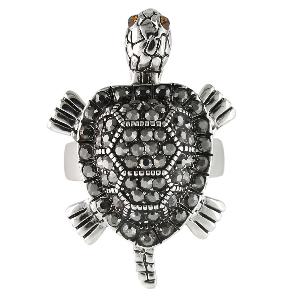 0W285 - Rhodium Brass Ring with Top Grade Crystal  in Multi Color