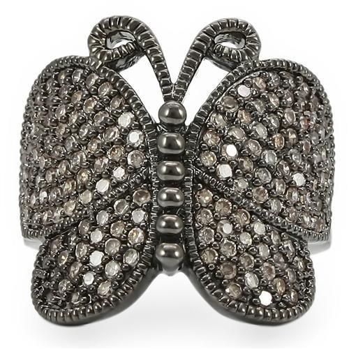 0W290 - Ruthenium Brass Ring with AAA Grade CZ  in Champagne