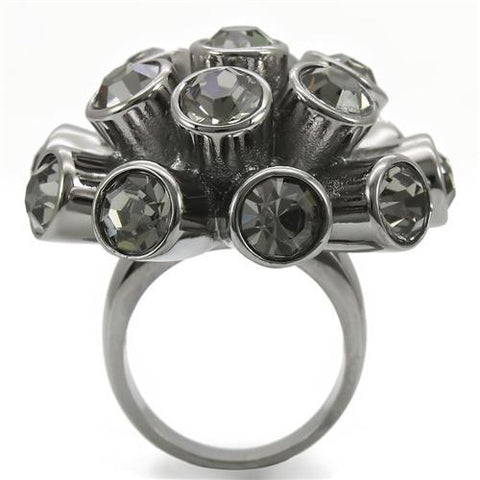 0W306 - Ruthenium Brass Ring with Top Grade Crystal  in Jet