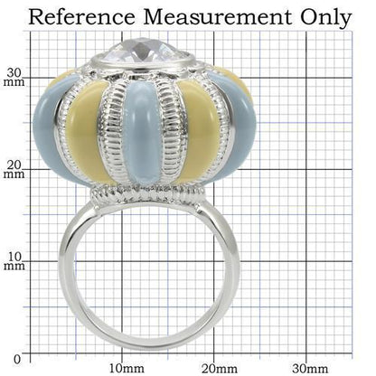 0W308 - Rhodium Brass Ring with AAA Grade CZ  in Clear