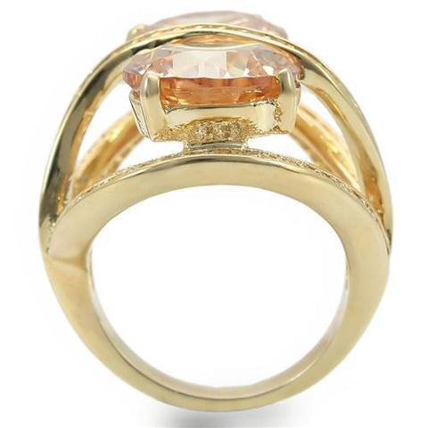 0W314 - Gold Brass Ring with AAA Grade CZ  in Champagne