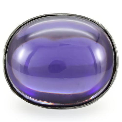 0W345 - Rhodium Brass Ring with Genuine Stone  in Amethyst