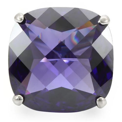 0W346 - Rhodium Brass Ring with AAA Grade CZ  in Tanzanite