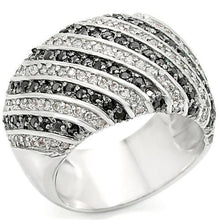 0W351 - Rhodium + Ruthenium Brass Ring with AAA Grade CZ  in Jet